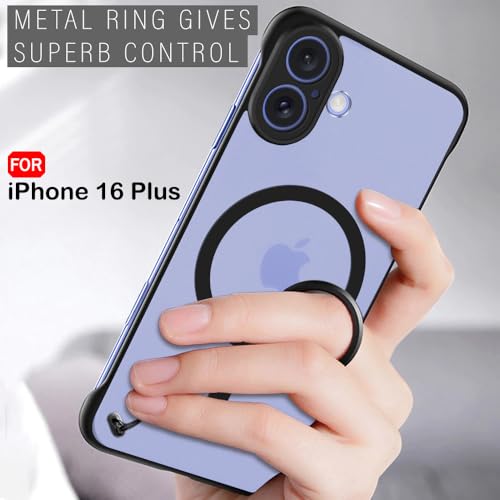 Image of TheGiftKart Hybrid Ultimate Slim Back Case Cover for iPhone 16 Plus Compatible with Magsafe | Lightweight Profile | Frosted Matte Translucent Hard Back Cover for iPhone 16 Plus (PC & TPU, Black Sides)
