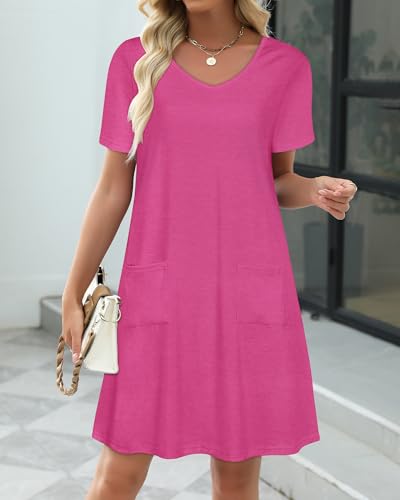 Image of CHICGAL Summer Dresses for Women V Neck Short Sleeve Casual Loose T Shirt Sundress Beach Cover Ups with Pockets 2026
