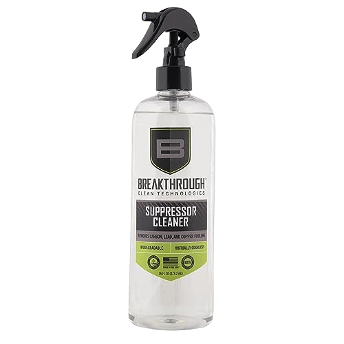 Breakthrough Clean Suppressor Cleaner - Heavy Carbon and Lead Remover - Perfect for Handguns and Rifle Suppressors with Aluminum Stainless-Steel or Titanium-Based 16oz Spray Bottle - Made in America