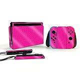 MightySkins Glossy Glitter Skin Compatible with Nintendo Switch OLED - Solid Hot Pink | Protective, Durable High-Gloss Glitter Finish | Easy to Apply and Change Styles | Made in The USA