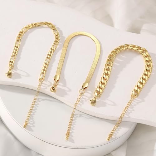 Image of 14K Gold Anklets for Women Waterproof Rhinestone Ankle Bracelet Layered Cuban Link Chain Diamond Anklet Beach Jewelry for Women (GOLD- Anklets-Style-C)