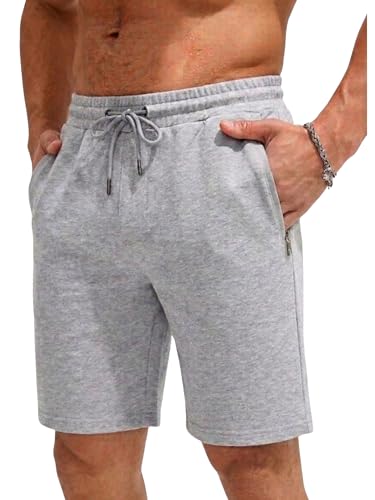 COMEOR Shorts Herren mit Reißverschluss - Baumwolle Kurze Hosen, Sporthose Kurz Männer Bermuda Jogginghose, Laufshorts Sommer Trainingshose (Hellgrau, 4XL)