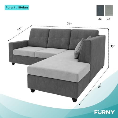 Image of FURNY Nathan 4 Seater L Shape Sofa Set RHS (Light Grey-Dark Grey) | Suede Velvet Finish | Durable Comfort Sofa for Modern Living Room & Office Spaces