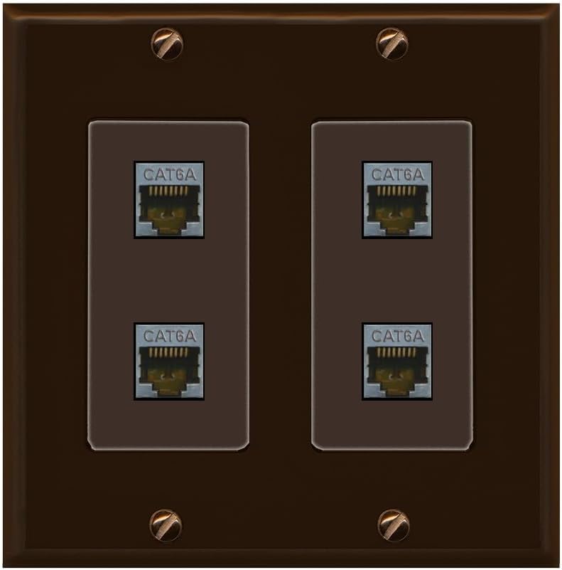 RiteAV - 4 Port Cat6A Ethernet Wall Plate - 2 Gang [Stainless/White]