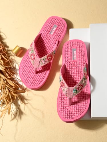 Image of DOCTOR HEALTH SUPER SOFT Women Flip Flops Slippers | Embroidered Comfortable Toe-Ring Sandals for Women | Lightweight Soft Cushioned Everyday Wear Casual Chappals