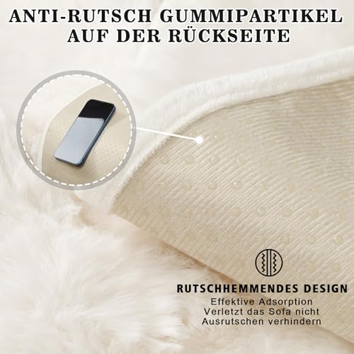 Alishomtll Plüsch Sofabezug Ecksofa 1/2/3/4 Sitzer, Universelle rutschfeste Sofa Überzug, L Form Couch Überzug Sofaschoner, Waschbar Sofaüberwurfe Sofadecke für Wohnzimmer, Beige 90x210cm