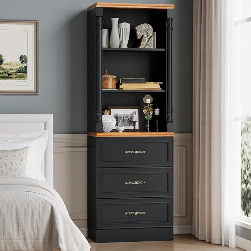 Image of 71'' Tall Bookshelf, Bookcase Storage Cabinets with 3-Tier Adjustable Shelves, Wooden Deep Book Shelf for Office, Living Room, Bathroom, Black