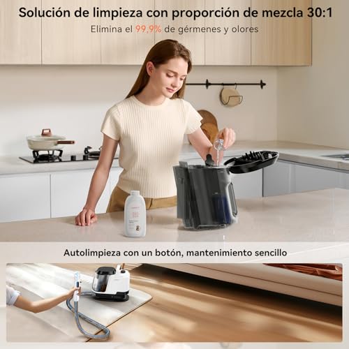 Uwant Aspiradora de Agua Tapiceria Lava y Aspira con Vapor Y100S 600W 18KPa, 3 en 1 Frío/Agua Caliente 65℃/Vapor 100℃, Portátil, Cepillos mult. Limpia Sofá/Alfombras/Coche/Cocina, 2.4L Depósito - imagen 9