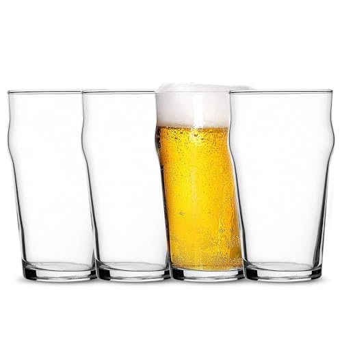 Bormioli Rocco Nonix Stackable Beer Glasses - Set of 4, 19.75 oz. Clear Pint Glasses for American Ale, Lager & Draft Beer Service - Durable Drinkware for Bar, Pub & Home Use - Glass Construction