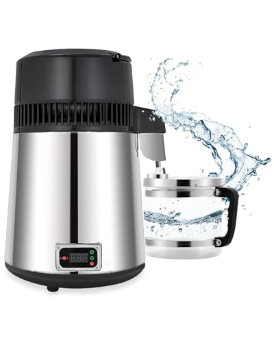 FoundGo Edelstahl Wasserdestilliergerät [750W 1L/H] Automatischer Wasserdestillierer für Reines Trinkwasser inkl. Glaskanne Deutsche Gebrauchsanweisung
