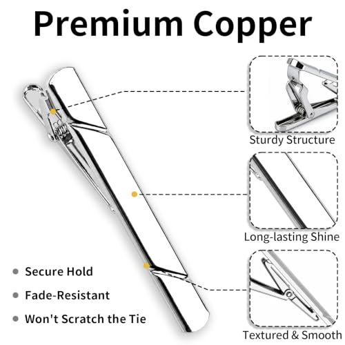 Image of MOWPOG 6 Pcs Tie Clips for Men, Tie Bar Pins Tacks with Gift Box | Copper, Shiny & Glossy, for Father, Husband, Boyfriend, Business, Wedding, Suit Accessories, Easy to Open, Won't Fade /Scratch