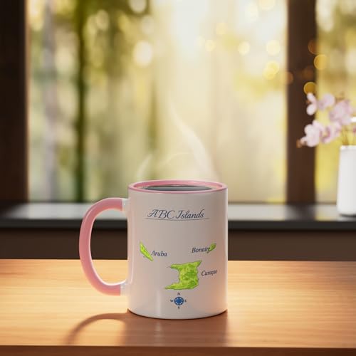 Taza de cerámica con mapa ABC Islands rosa/blanco 11 oz miniatura 3