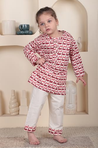 Image of POLKA TOTS 100% Cotton Traditional Nightwear Kurta Pyjama Set | Unisex Night Dress for Kids Girls & Boys | Summer Night Suits for Kids | Ethnic Indian Nightsuit | Cotton Night Suit Combo Set for Baby
