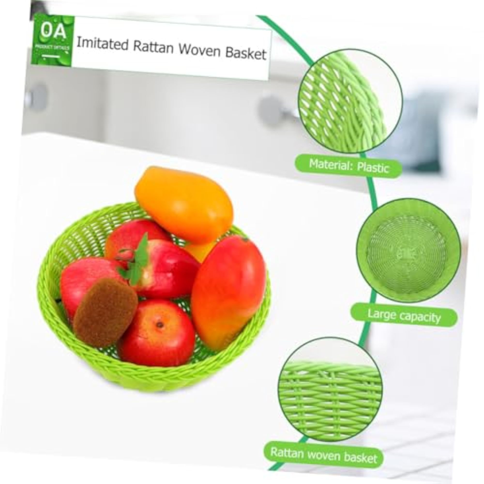 Green Woven Fruit Basket for Countertop Storage