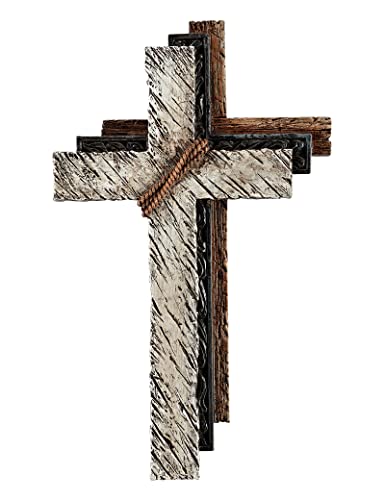 Eagrafts Rustic Decorative Layered Wood Texture Resin Wall Cross, Home