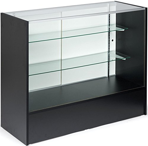 4-Foot-Long Glass Display Cabinet with Sliding Door, Adjustable Shelves, Ships Unassembled - Anodized Aluminum Extrusions with Black Melamine Panels