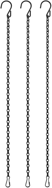 Kenovate 3 Pcs Hanging Chains with Hooks and Clips 19.7 Inch Metal Hanging Basket Chains Plant Hangers Flower Pot Chains for Bird Feeders Wind Chimes Lanterns Planters Indoor Outdoor Decor (Black) - 1