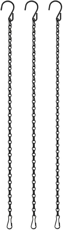 Kenovate 3 Pcs Hanging Chains with Hooks and Clips 19.7 Inch Metal Hanging Basket Chains Plant Hangers Flower Pot Chains for Bird Feeders Wind Chimes Lanterns Planters Indoor Outdoor Decor (Black)