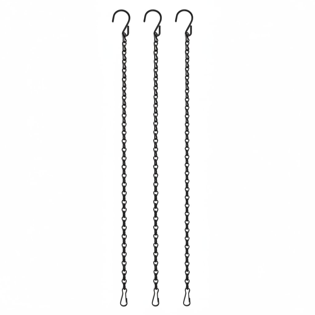 Kenovate 3 Pcs Hanging Chains with Hooks and Clips 19.7 Inch Metal Hanging Basket Chains Plant Hangers Flower Pot Chains for Bird Feeders Wind Chimes Lanterns Planters Indoor Outdoor Decor (Black)