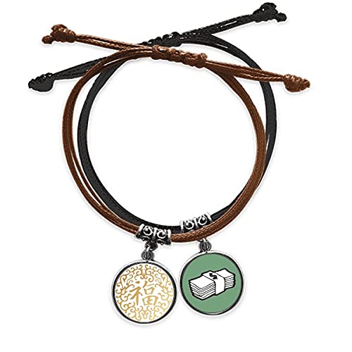 Pulsera Fook de oro chino con cuerda de mano y cuero resistente para atraer fortuna