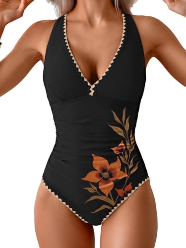 Image of B2prity One Piece Swimsuit for Women Tummy Control Ruched Bathing Suit Push Up Tie Back Swimwear Shell Stitched
