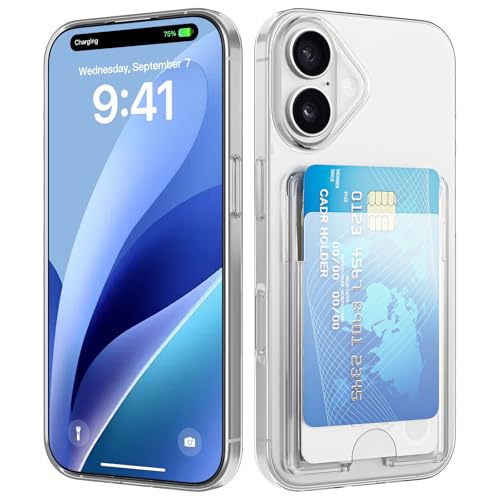 nicekool Custodia per iPhone 17 Cover Portafoglio Trasparente con Porta Carte Morbida Silicone Sottile Anti Ingiallimento Slot per Schede Portafoglio Cover Antiurto Case Protettiva