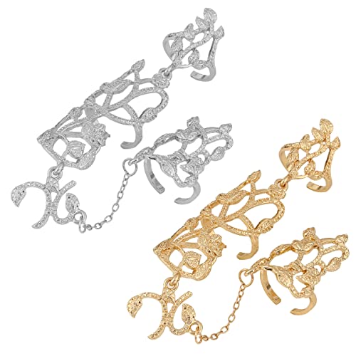 Liitata 2 anillos de cadena de dedos huecos de cadena de dedos completos anillos de cadena punk para mujeres niñas cumpleaños citas fiesta regalo de joyería de Halloween - oro plata