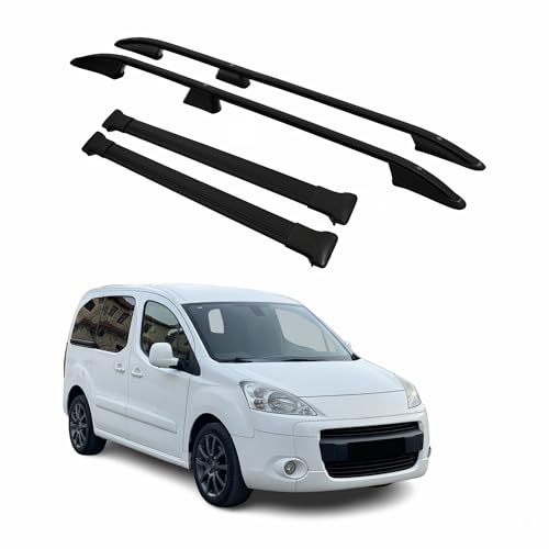 Kit de barras de techo compatible con Peugeot Partner 2018-2024 Alu Negro L1 Distancia entre ejes Corto
