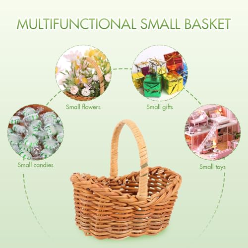 Image of UKCOCO 2 Pcs Mini Woven Basket with Handles Small Handheld Flower Basket for Wedding Favors Rustic Table Decor Candy and Mini Flower Storage 2.75 X 2.75 X 2.08 Inch