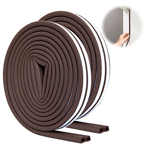Image of SUNMON Door Seal Strip 10M D Type Door Sound Insulation Self Adhesive Foam Seal Strip for Door and Window Brown