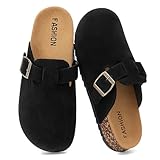 RIUETAR Zuecos para Mujer y Hombre de Piel Suave con Plantilla de Corcho y Hebilla Ajustable,cómodos Mules Mujer Zapatos...