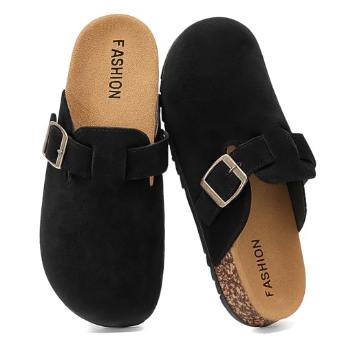 Recopilación de Zapatos de Dama de Moda los mejores 5. 45 RIUETAR Zuecos para Mujer y Hombre de Piel Suave con Plantilla de Corcho y Hebilla Ajustable,cómodos Mules Mujer Zapatos Casuales para Dama Sandalias de casa