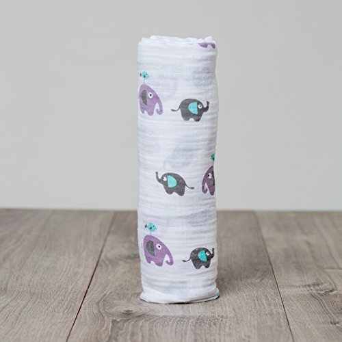 Lulujo Baby 100% Cotton Muslin Swaddle Blanket, 47 X 47-Inches, Elephants On Parade #TOP4