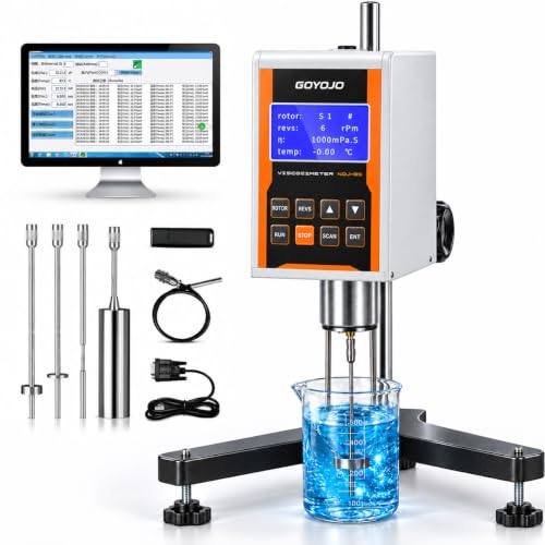 Digital Rotary Viscometer with 4 Rotors and Temperature Probe, Lab Viscosity Meter with Data Output Inks, Paints, Coatings, Adhesives, Greases, Cosmetics 10-2,000,000Mpa.S, Accuracy:±3.0% NDJ-8S