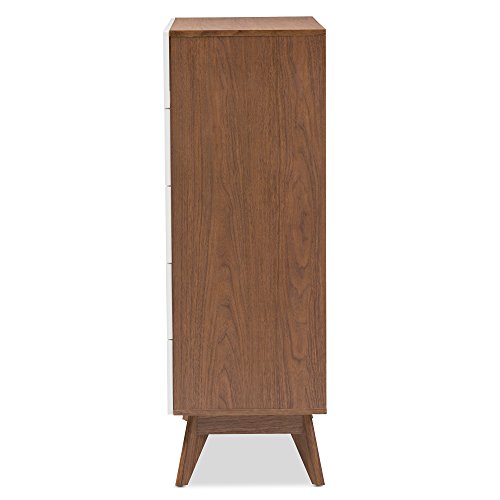 Baxton Studio Chests Of Drawers/Bureaus, 5-Drawer Storage Chest, White/Walnut Brown #TOP3