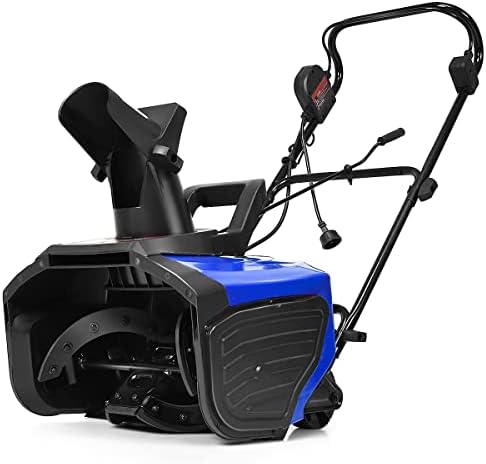 Goplus Electric Snow Blower, 18-Inch 15 Amp Snow Thrower with 180° Rotatable Chute & 2 Wheels for Yard Driveway Sidewalk, 10-Inch Clearing Depth, 30 Feet Throwing Distance, 720 Lbs/Minute (Blue)