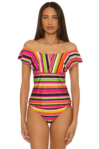 Trina Turk Monaco - Women's Ruffle Tankini, Off Shoulder, Swimsuit Tops for Women, Anniversary, 16
