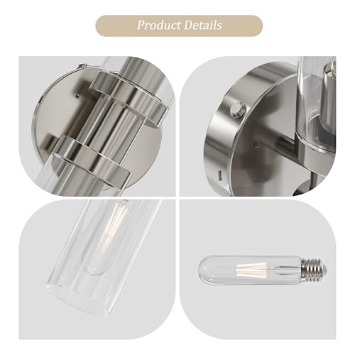 Image of Rayogale Nickel Wireless Battery Operated Wall Sconce with Remote Control | Dimmable Rechargeable Wall Lights Set of 2, Timer, No Hardwire, Touch Control, 8000mAh, 3000K, Glass, Emergency, 16.5 Inch