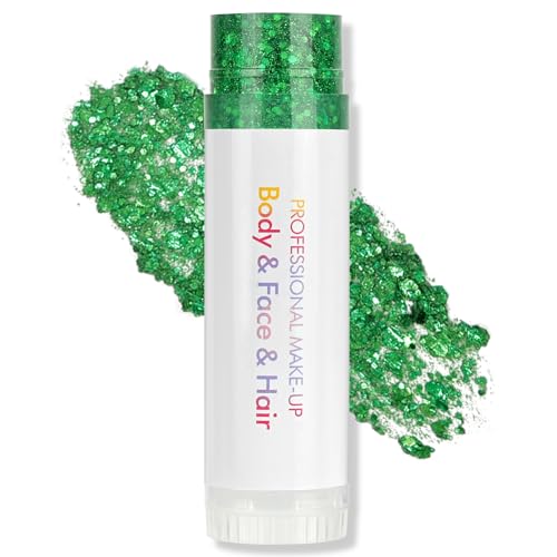 AOOWU Purpurina Cara Gel, 15g Purpurina Gel para Facial y Pelo, Maquillaje Barra con Brillantina, Chunky Glitter Corporal para Halloween Carnaval Festival Masquerade Cumpleaños (1Pc-Verde Brillante)