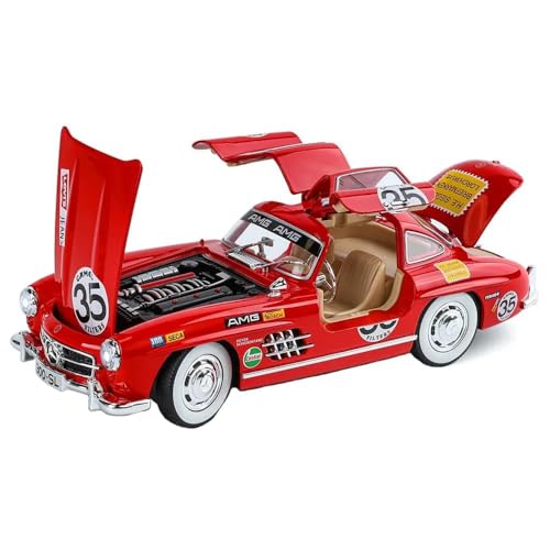 Image of Alokik Enterprise 1:24 Mercedees-Benz 300SL Modified Die-Cast Model Metal Pull-Back Car with Sound & Light and 2 Opening Doors Kids' Best Toy Vehicle Gift【Red】