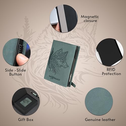 Image of The X Project FrostWolf Trifold Wallet | Premium Genuine Leather | Aluminium Cardholder | Side Slide Pop-Up Card Ejector | Carry Up to 6 Cards and 1 Slot for Carrying Cash & Folded Bills (Blue)
