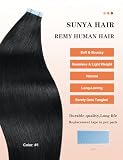 Sunya Doczepiane włosy na taśmie, prawdziwe włosy, 35 cm, czarne, niewidoczne jedwabiste proste włosy Remy #1 Jet Black, 40 g, 20 szt./opakowanie