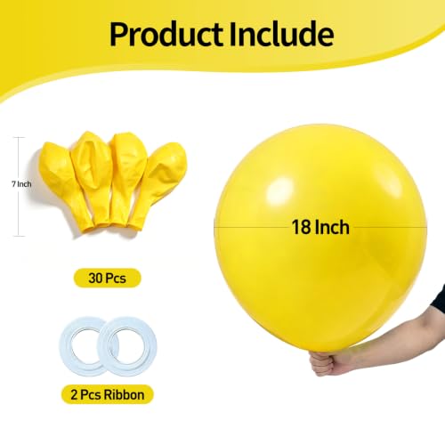 Image of KALOR 18 Inch Lemon Yellow Large Latex Round Balloons 30-Pack