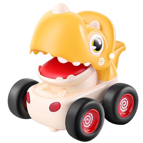 Image of Storio Dinosaur Car Toys for Toddlers 1-3 Years - Yellow | Baby Dino Press & Go Whistle Cars | Friction Powered Push Toy Vehicles for Kids | Fun Infant Racing Toy | Birthday Gift for Boys & Girls
