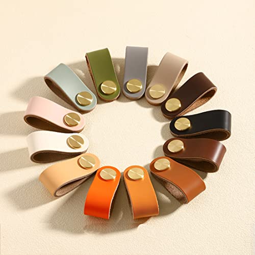 Voleseni Pomos de cuero para muebles, pomos de cajón con tornillo, hebilla de cobre espesado, tiradores de muebles para cocinas