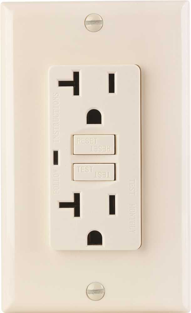 GFCI RECEPTACLE, LIGHT ALMOND, NEMA 5-20R, 120 VOLTS, 20 AMPS
