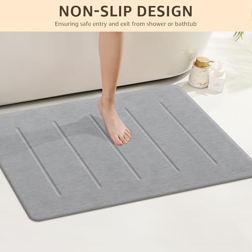 Yolife Stone Bath Mat Large, 32" x 20" Diatomaceous Earth Bath Mat for Bathroom, Super Absorbent Quick Drying Bathroom Stone Mat, Non-Slip Diatomite Stone Shower Mat, Easy to Clean, Light Grey by Yolife - Image 5