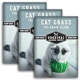 Cat Grass Seeds for Planting – Grow Pet Greens Indoors or Outdoors – Heirloom Non-GMO Tri Grain Blend – Survival Garden Seeds (3 Pack, Seed Only)