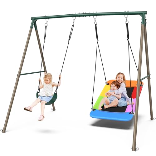 Hapfan Swing Sets for Backyard with 45' Platform Saucer...
