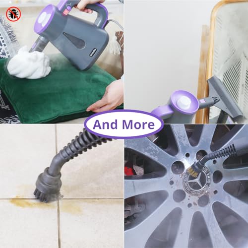 awasky Steam Cleaner Handheld: 1200W Fast 10-Sec Heat-Up-750mL (25oz) Tank-No Cooling-Refill Anytime-Lockable Steam Trigger-14-Piece Kit Hand Held Steamer for Home Car Grout Tile Cleaning Grey - Thumbnail 5